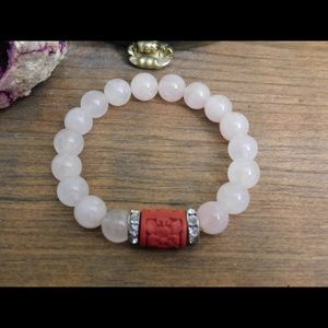 Rose Quartz Bracelet w Cinnabar Spacer Custom Made